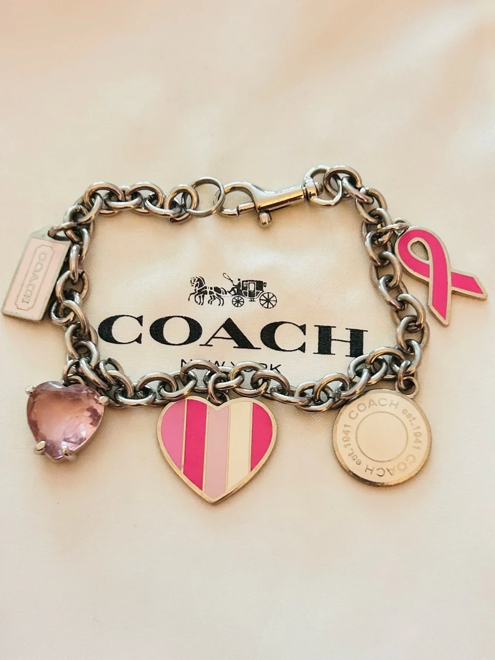 RARE Coach Y2K Pink Cancer Awareness Charm Bracelet